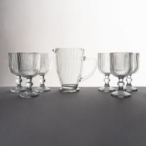 Conjunto Jarra 1,2L com 6 Copos 390ml Vidro Canelado Jogo