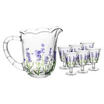 Conjunto Jarra 1,3L com 6 Taças 240ml de Cristal Lavanda Hard Painting Lyor Conjunto Jarra 1,3L com 6 Taças 240ml de Cristal Lavanda Hard Painting Lyor