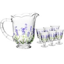 Conjunto Jarra 1,5L e 6 Taças 240ml de Cristal Lyor Lavanda Hand Painting Para Sucos Água