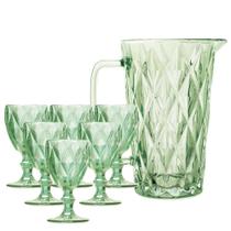 Conjunto Jarra 1l + 6 Taças 330ml Diamante Verde Vidro Conjunto Jarra 1l + 6 Taças 330ml Diamante Verde Vidro