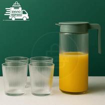 Conjunto Jarra 1L Com 4 Copos 220 ML De Vidro Com Tampa De Plástico Cor Verde