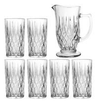 Conjunto jarra 1L com 6 Copos 300ml em Vidro Diamante Lyor