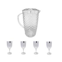 Conjunto Jarra 2,6L c/ Tampa e 4 Taças 450ML em Acrílico