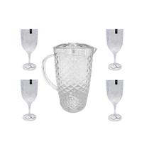 Conjunto Jarra 2,6L c/ Tampa e 4 Taças 450ML em Acrílico