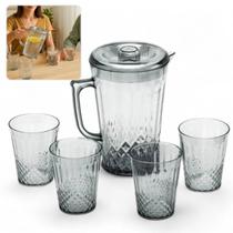 Conjunto Jarra 2L 4 Copos Transparente Acrílico Suco Agua Cozinha Mesa Bebidas Resistente