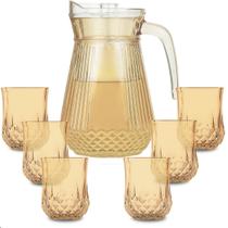Conjunto Jarra 6 Copos Vidro 7 Peças Resistente para Suco Água Bebidas e Mesa Posta Conjunto Jarra 6 Copos Vidro 7 Peças Resistente para Suco Água Bebidas e Mesa Posta