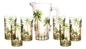 Conjunto Jarra Com 6 Copos Cristal Palm Tree Handpaint Wolff