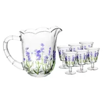 Conjunto Jarra com 6 Taças Lavanda Hand Painting 1,3L/240ml Conjunto Jarra com 6 Taças Lavanda Hand Painting 1,3L/240ml