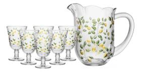 Conjunto Jarra com 6 Tacas Siciliano Hand Painting 1,5L/240ml Cristal - Lyor Conjunto Jarra com 6 Tacas Siciliano Hand Painting 1,5L/240ml Cristal - Lyor