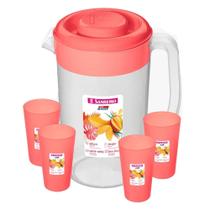 Conjunto Jarra com Tampa 2l e 4 Copos 270ml Plástico Rosa Vac Freezer Sanremo