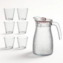 Conjunto Jarra Copos Vidro Resistentes Transparentes Tampa Sucos Chás Agua Conjunto Jarra Copos Vidro Resistentes Transparentes Tampa Sucos Chás Agua