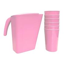 Conjunto Jarra De Água Suco Bebidas 2L Com 6 Copos 500ml Resistente Servir Plástico Forty - Rosa