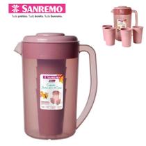 Conjunto Jarra de Suco 2 Litros Rosa Com 4 Copos 270ml Plastico Sanremo