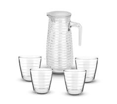 Conjunto Jarra de Vidro com tampa - 800ml com 4 Copos 200ml - Ideal para Água, Suco e Chá Gelado