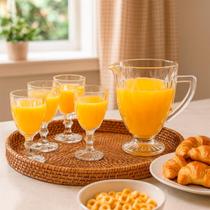 Conjunto Jarra Diamante 1,2L + 4 Taças Cristal Ecológico 330ml Transparente - Bela Flor