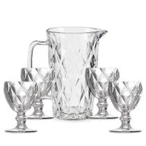 Conjunto Jarra e 4 Taças Diamante Clear Vidro Bico de Jaca
