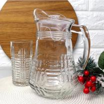 Conjunto Jarra e 6 Copos de Vidro Transparente 1,3L, Jogo Refinado, Linha Athena