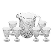 Conjunto Jarra e 6 Taças de Vidro Cristal Transparente Lile Jogo 7 peças Lyor