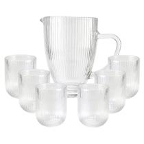 Conjunto Jarra e Copos Prisma Canelado Transparente