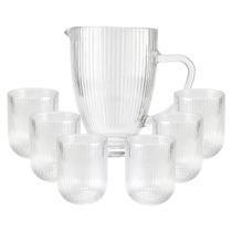 Conjunto Jarra E Copos Prisma Canelado Transparente
