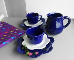 Conjunto Jarra Flor 3 Peças Cobalto