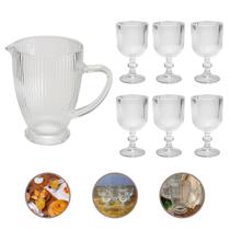 Conjunto Jarra Luxo 1L e 6 Taças de Vidro 350ml Transparente Água Suco Vinho
