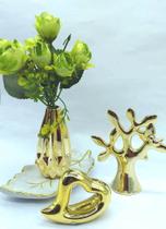 conjunto Jarro Porcelana Dourado com Flores + árvore da vida - coração - vaso lindo