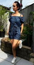 Conjunto jeans azul escuro feminino 100% algodão 20803-1 Conjunto jeans azul escuro feminino 100% algodão 20803-1