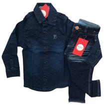 conjunto jeans camisa jeans + calça jeans menino infantil 1 2 e 3 anos