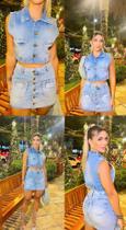 Conjunto jeans croped e saía feminino Conjunto jeans croped e saía feminino