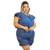 Conjunto Jeans Curto Plus Size Short Cintura Alta Blusa Conjunto Jeans Curto Plus Size Short Cintura Alta Blusa