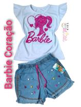 Conjunto jeans infantil Barbie Coração. Conjunto jeans infantil Barbie Coração.