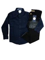 Conjunto jeans infantil camisa jeans + calça jeans masculina infantil