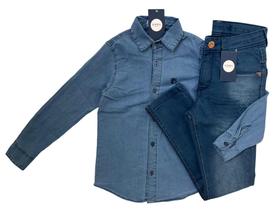 Conjunto jeans infantil camisa jeans + calça jeans masculina infantil