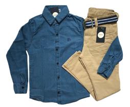 Conjunto jeans infantil camisa jeans + calça jeans masculina infantil