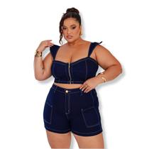 Conjunto Jeans Plus Size Short e Cropped com Lycra Premium