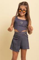 Conjunto Jeans Verão Shorts Saia Top Menina Lessa Kids K158 Conjunto Jeans Verão Shorts Saia Top Menina Lessa Kids K158