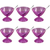 Conjunto Jogo 12 Peças Taças Colher Sobremesa Sorvete Creme Cozinha Roxo - AMZ