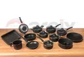 Conjunto Jogo 13 peças Antiaderente Teflon com Tampa de Vidro