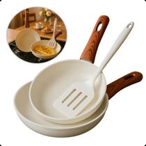 Conjunto Jogo 2 Frigideiras Cerâmica Antiaderente Não Gruda Espátula Silicone Fogão Indução Elétrico