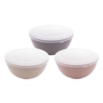 Conjunto Jogo 3 Bowl De Bambu Ecológico PP Lines Com Tampa