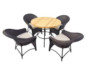 Conjunto Jogo 4 cadeiras e 1 Mesa Redonda Tampo em Madeira Área Externa interna