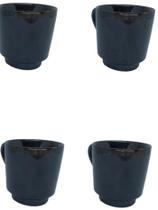 Conjunto Jogo 4 Canecas Xícaras Porcelana Preto Liso 200Ml Conjunto Jogo 4 Canecas Xícaras Porcelana Preto Liso 200Ml