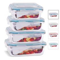 Conjunto Jogo 4 Potes Vidro Hermético Marmita Mantimentos Tampa Plastico