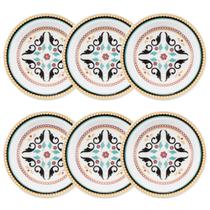 Conjunto Jogo 6 Pratos Fundos Oxford Floreal Luiza 23cm