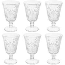 Conjunto Jogo 6 Taças de Vidro para Água Suco 240ml Desenhadas Cristal Palm Lyor