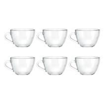 Conjunto Jogo 6 Xícara Sem Pires Vidro Transparente Forte Grosso Resistente Café Chá Chocolate Quente 230ml