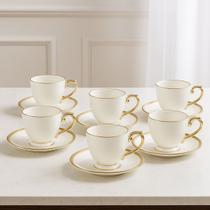 Conjunto Jogo 6 Xícaras de Café Com Pires Porcelana Branco Paddy 90ml