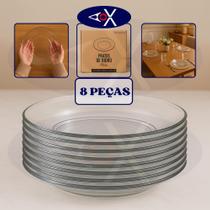 Conjunto Jogo 8 Pratos Vidro Transparente Fundo 22cm Refeição Diária Empilháveis e Versáteis Conjunto Jogo 8 Pratos Vidro Transparente Fundo 22cm Refeição Diária Empilháveis e Versáteis