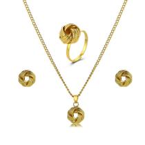 Conjunto Jogo Anel Colar e Brincos Elegante Moderno Dourado - Conjunto Jogo Anel Colar e Brincos Elegante Moderno Dourado -